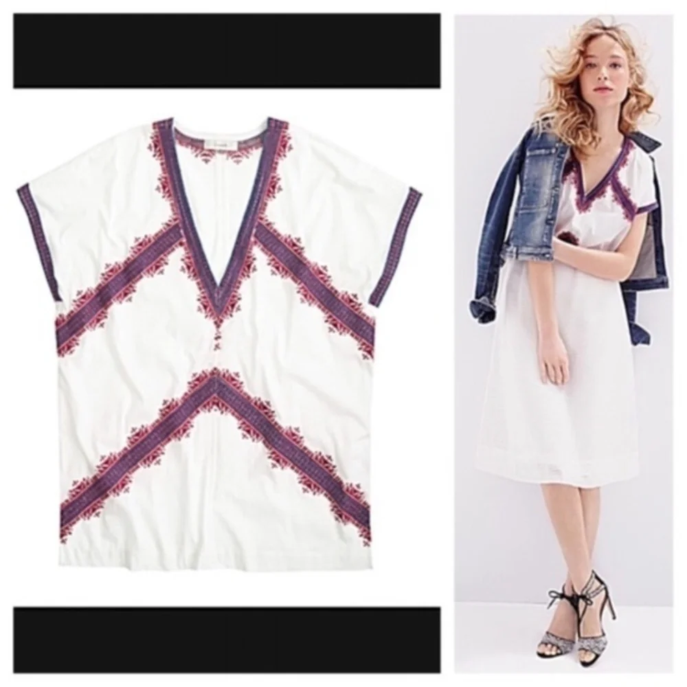 J Crew Embroidered Tunic Tee White M